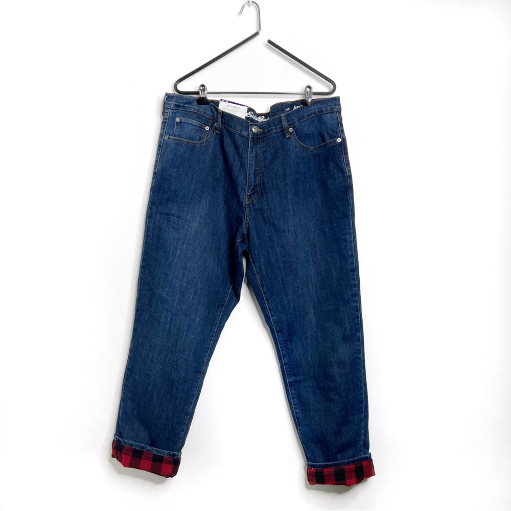 Eddie Bauer Flannel-Lined Straight Leg Jeans Red Plaid 40x32